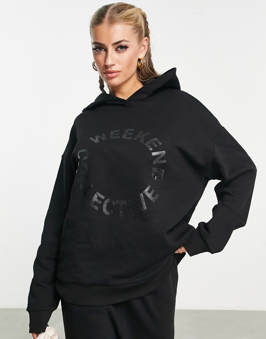 ASOS Weekend Collective oversized hoodie with logo in black