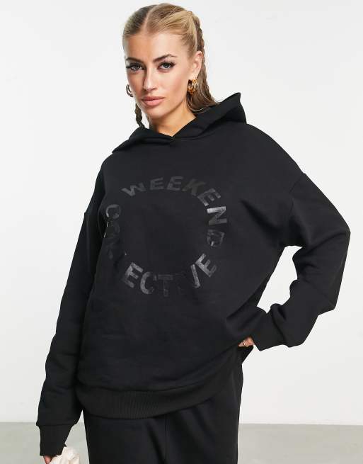 ASOS Weekend Collective oversized hoodie with logo in black | ASOS