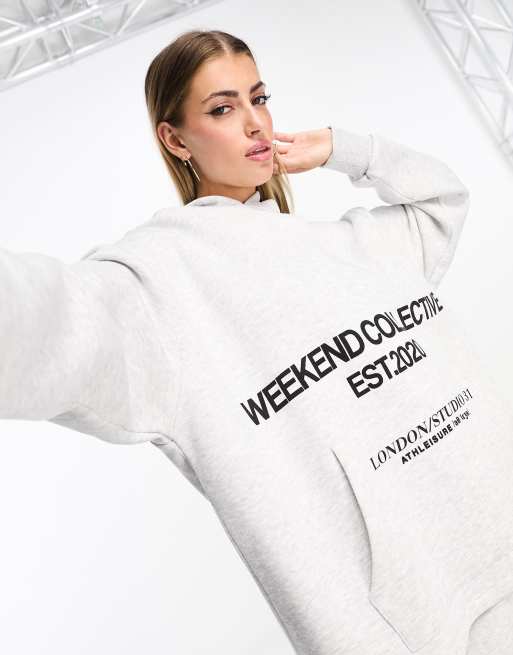 ASOS Weekend Collective set oversized sweatpants with logo in white