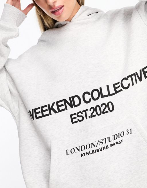 ASOS Weekend Collective embossed scuba hoodie in gray heather