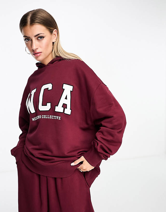 ASOS WEEKEND COLLECTIVE - oversized hoodie with wca logo in burgundy