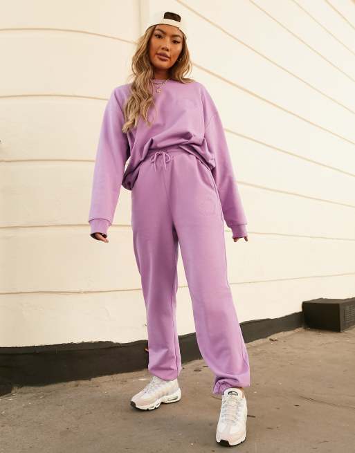 ASOS Weekend Collective oversized jogger with embroidered logo in purple