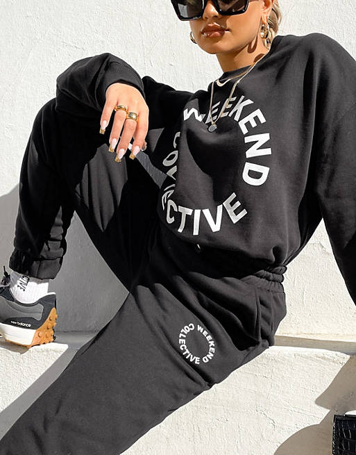 ASOS Weekend Collective oversized jogger with logo in black