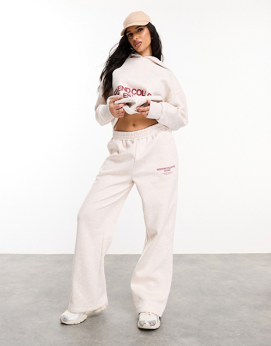 ASOS Weekend Collective oversized jogger with red stacked logo in oatmeal-Multi