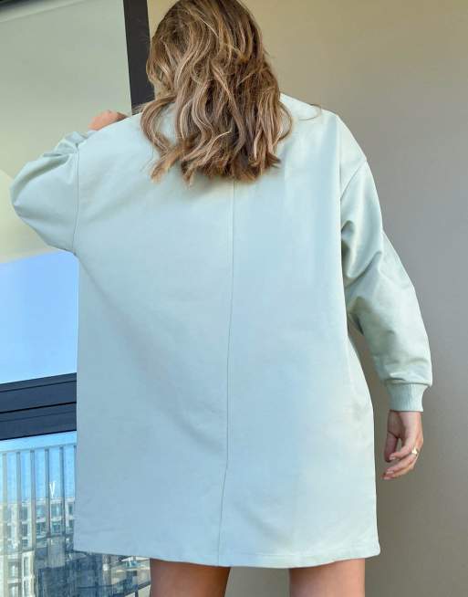 ASOS Weekend Collective oversized long sleeve t-shirt dress with logo in sage, 2 of 4