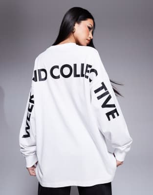 Asos Weekend Collective Oversized Long Sleeve T-shirt With Back Logo In White