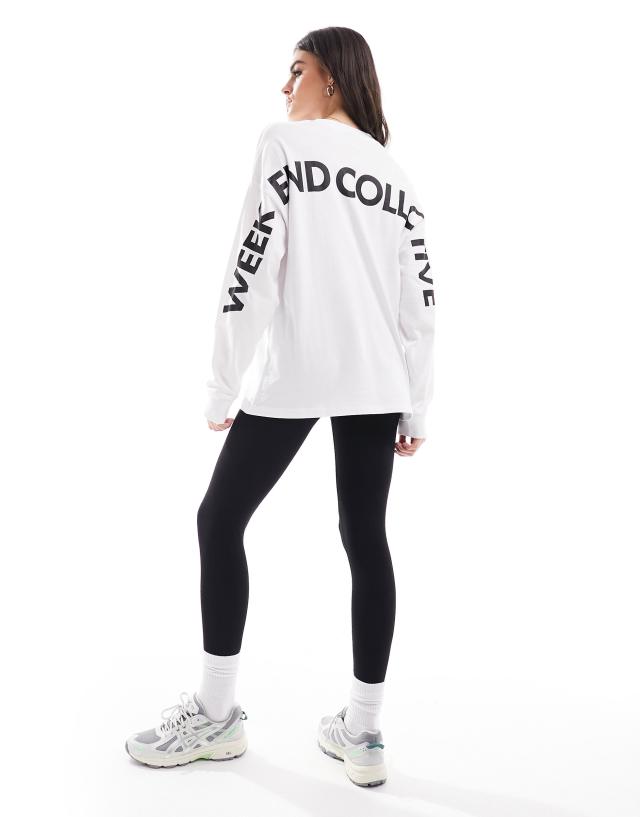 ASOS WEEKEND COLLECTIVE - oversized long sleeve t-shirt with back logo in white