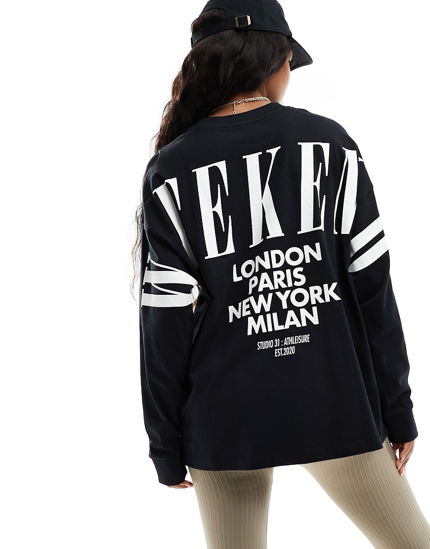 oversized long sleeve T-shirt with stacked back logo in black