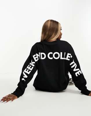 ASOS Weekend Collective ASOS Weekend Collective oversized long sleeve t-shirt with white logo in black