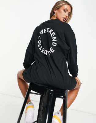 ASOS Weekend Collective oversized longsleeve t-shirt with back logo in black | ASOS