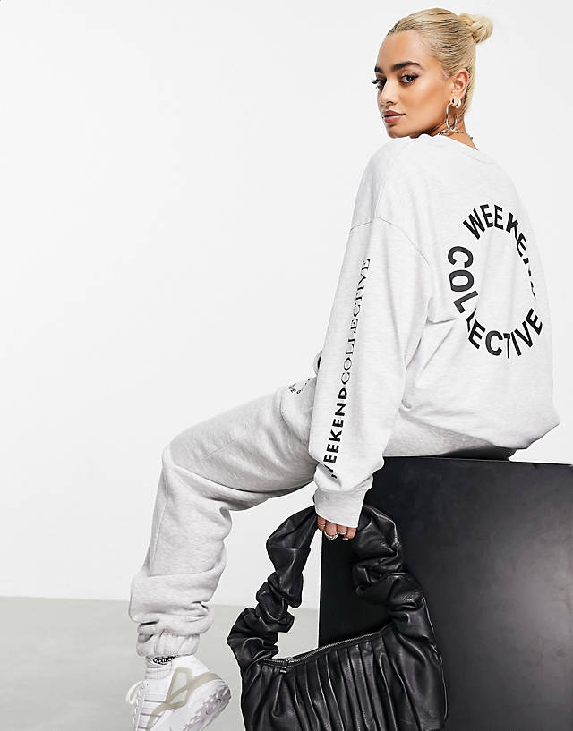 ASOS Weekend Collective - oversized longsleeve t-shirt with back logo in grey marl