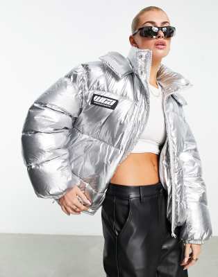 ASOS Weekend Collective oversized padded coat in silver metallic