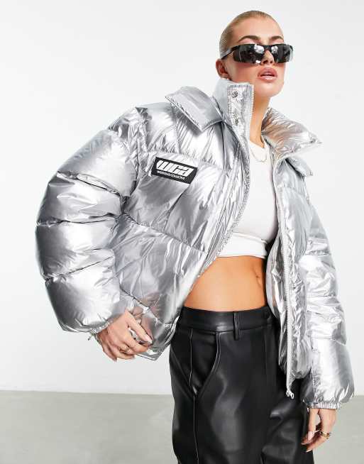 ASOS Weekend Collective oversized padded coat in silver metallic