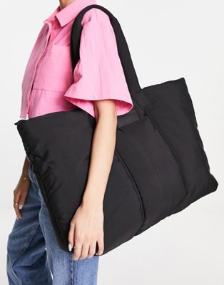 ASOS Weekend Collective oversized padded nylon tote in black  - ASOS Price Checker