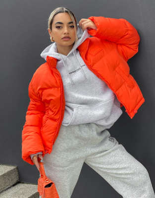 orange oversized puffer jacket