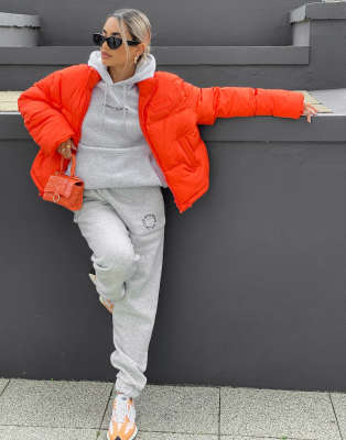 orange oversized puffer jacket