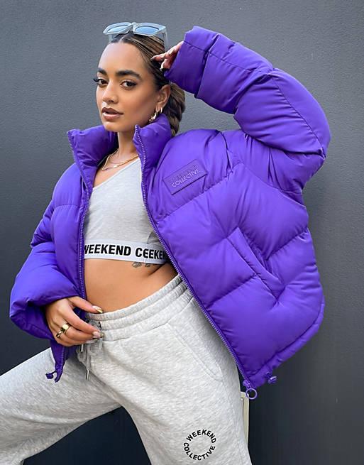 Women Collective oversized puffer jacket in purple 