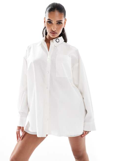 CerbeShops Weekend Collective oversized shirt houndstooth in white