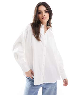 ASOS Weekend Collective oversized shirt with woven badge in white | ASOS