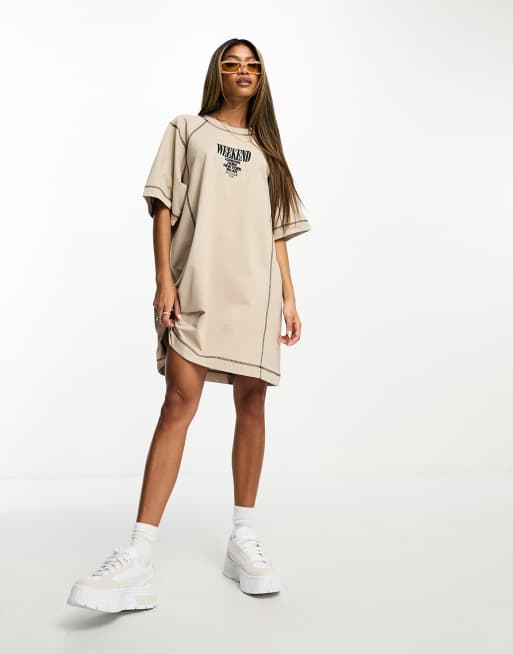 ASOS Weekend Collective - Oversized sweaterjurk met contrasterende stiksels in naturel