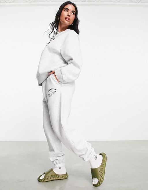 ASOS Weekend Collective set oversized sweatpants with logo in white