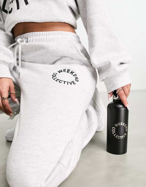 ASOS Weekend Collective oversized sweatpants with logo in gray heather  -part of a set