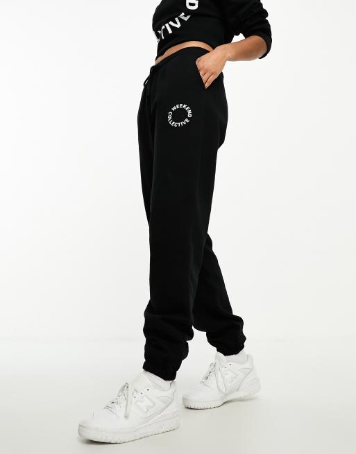 ASOS Weekend Collective set oversized sweatpants with logo in white