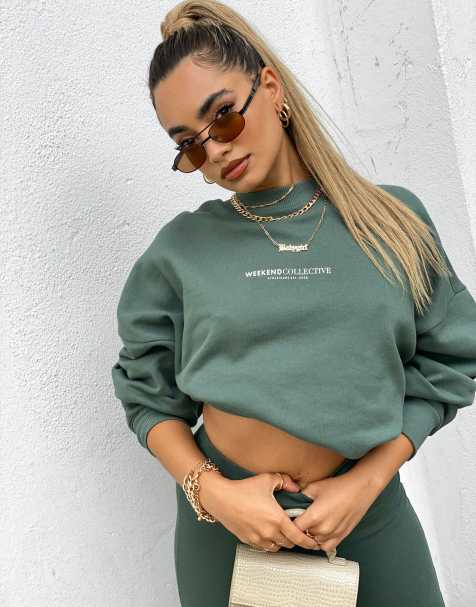 ASOS - Weekend Collective - Oversized sweatshirt met groot logo op de rug in kaki - view 1