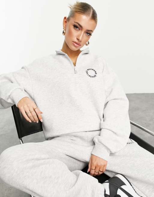 ASOS Weekend Collective - Oversized sweatshirt met korte rits in gemêleerd grijs