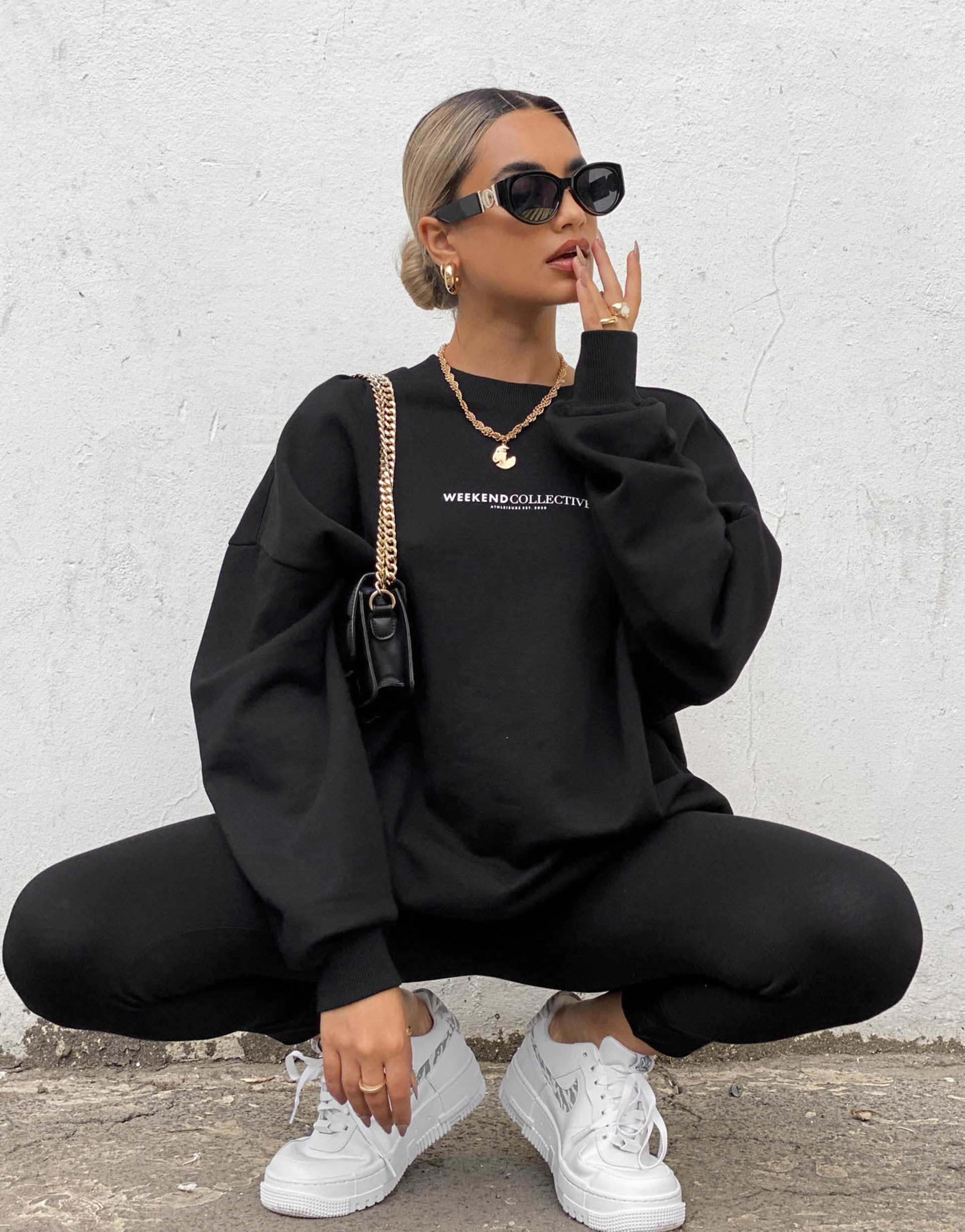 asos weekend collective oversized sweatshirt with large back logo in black
