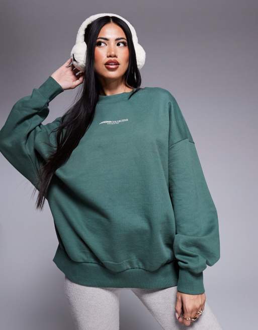 ASOS Weekend Collective oversized sweatshirt with large back logo in khaki