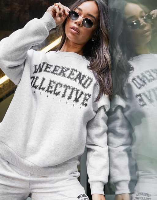 ASOS Weekend Collective oversized sweatshirt with varsity print in ice marl  | ASOS