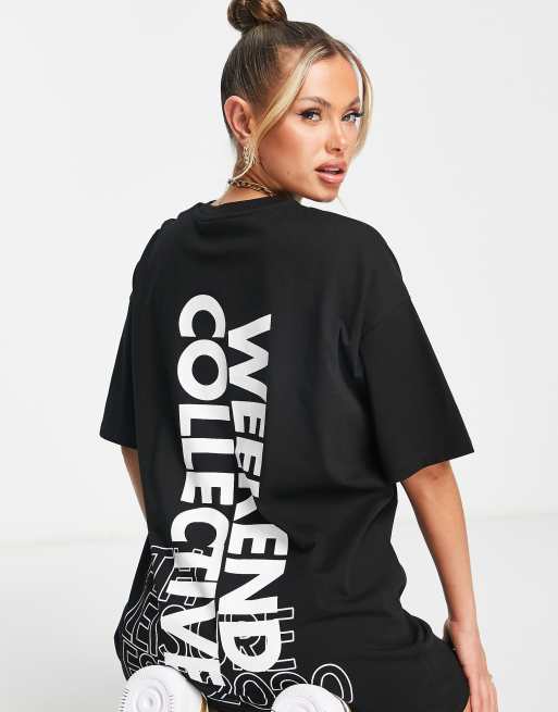 ASOS Weekend Collective oversized t-shirt dress with back graphic in black, 3 of 4