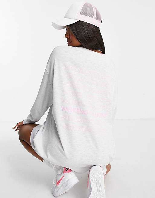  Collective oversized t-shirt dress with long sleeve and stacked logo in ice marl 