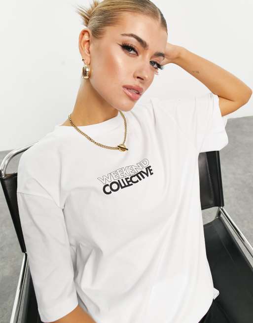 ASOS - Weekend Collective - Oversized T-shirt met grafische print in wit