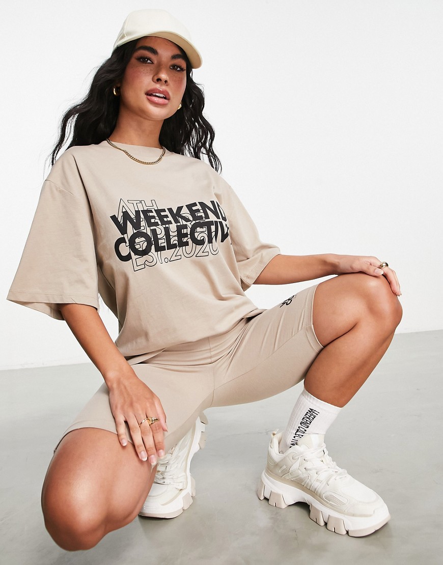 ASOS Weekend Collective oversized T-shirt with double layer logo in neutral