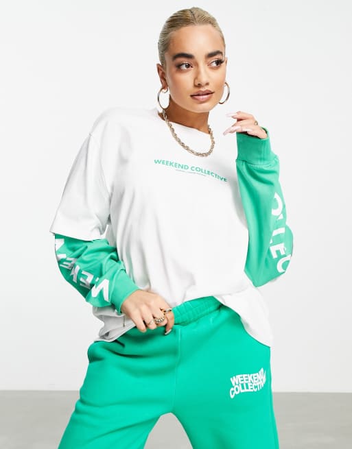 ASOS Weekend Collective oversized t-shirt with double layer with logo ...