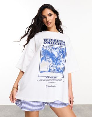 Asos Weekend Collective Oversized T-shirt With La Vacanza Graphic-multi