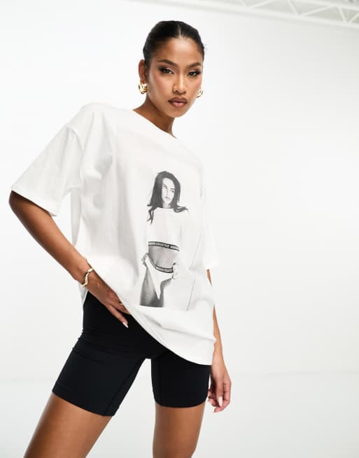 ASOS Weekend Collective oversized t-shirt with photographic print in white