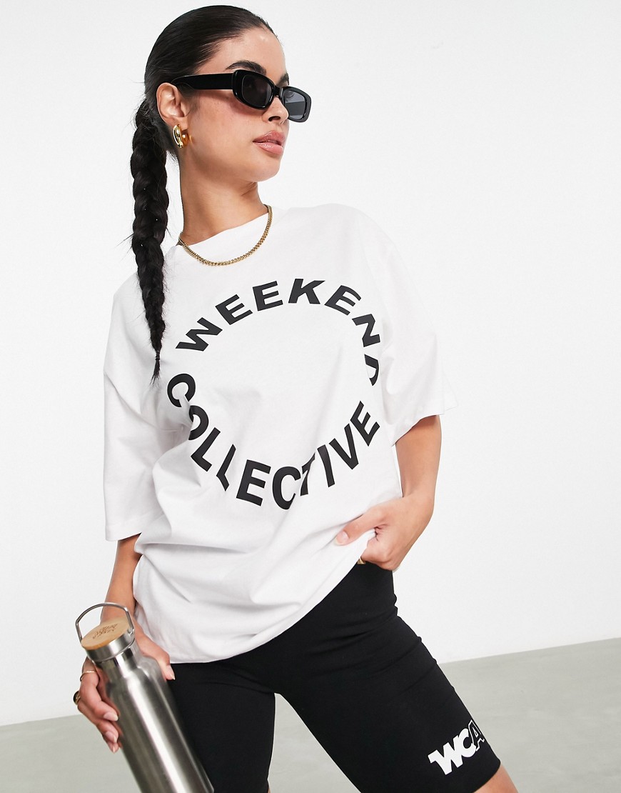 ASOS Weekend Collective oversized t-shirt with round logo in white - WHITE