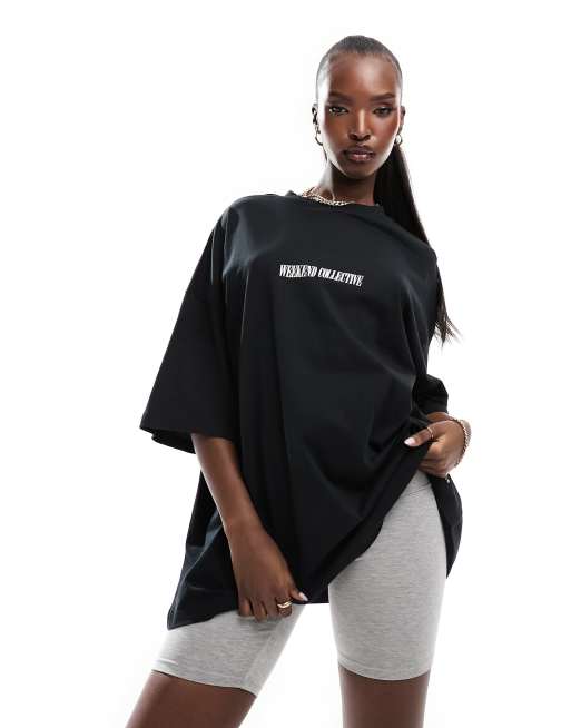 ASOS Weekend Collective oversized T-shirt with stacked back logo in black