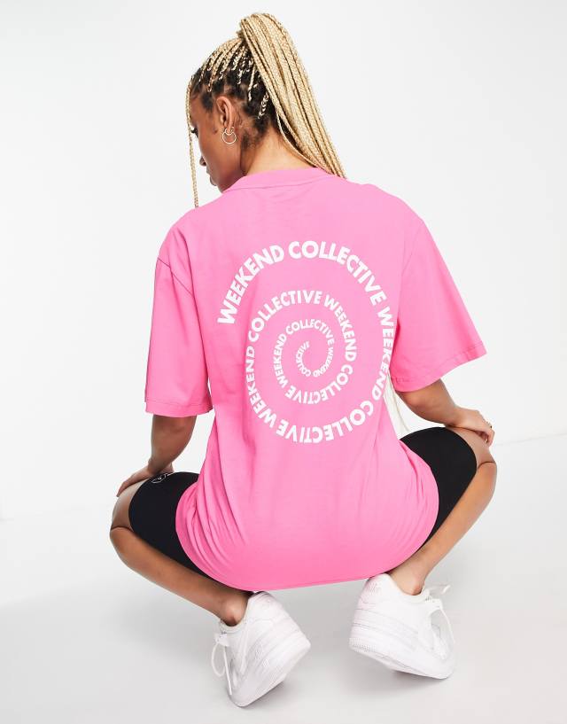 ASOS Weekend Collective oversized T-shirt with swirl back graphic in pink