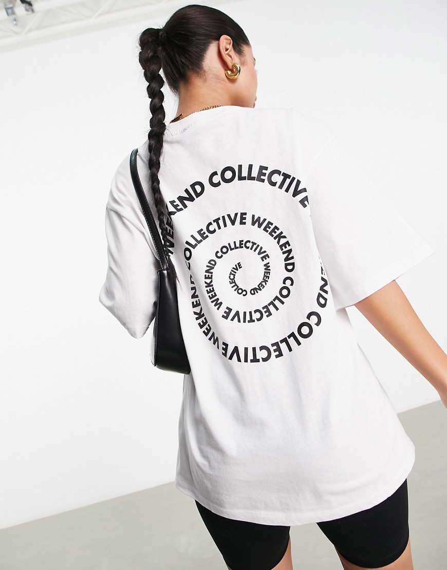 ASOS Weekend Collective oversized T-shirt with swirl back graphic in white