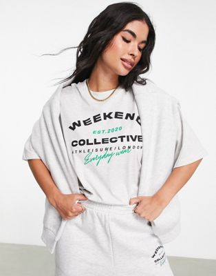 ASOS Weekend Collective oversized t-shirt with athleisure logo in ice marl