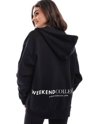 Asos Weekend Collective Oversized Zip Through Hoodie With Logo In Black - Part Of A Set