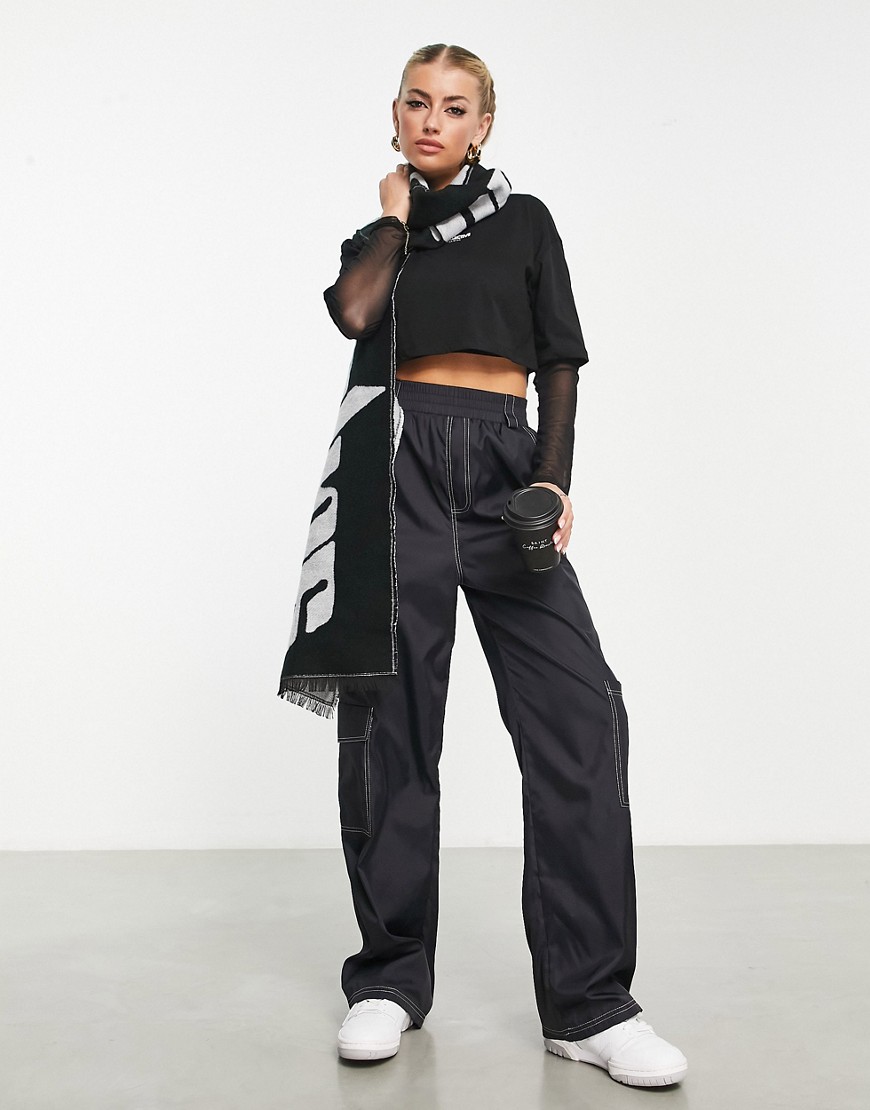 ASOS Weekend Collective parachute cargo pants with contrast top stitch in black