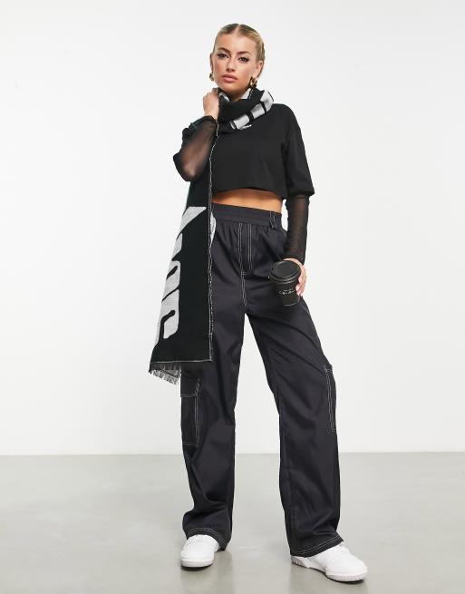 ASOS Wide Leg Pants With Contrast Stitch in Black