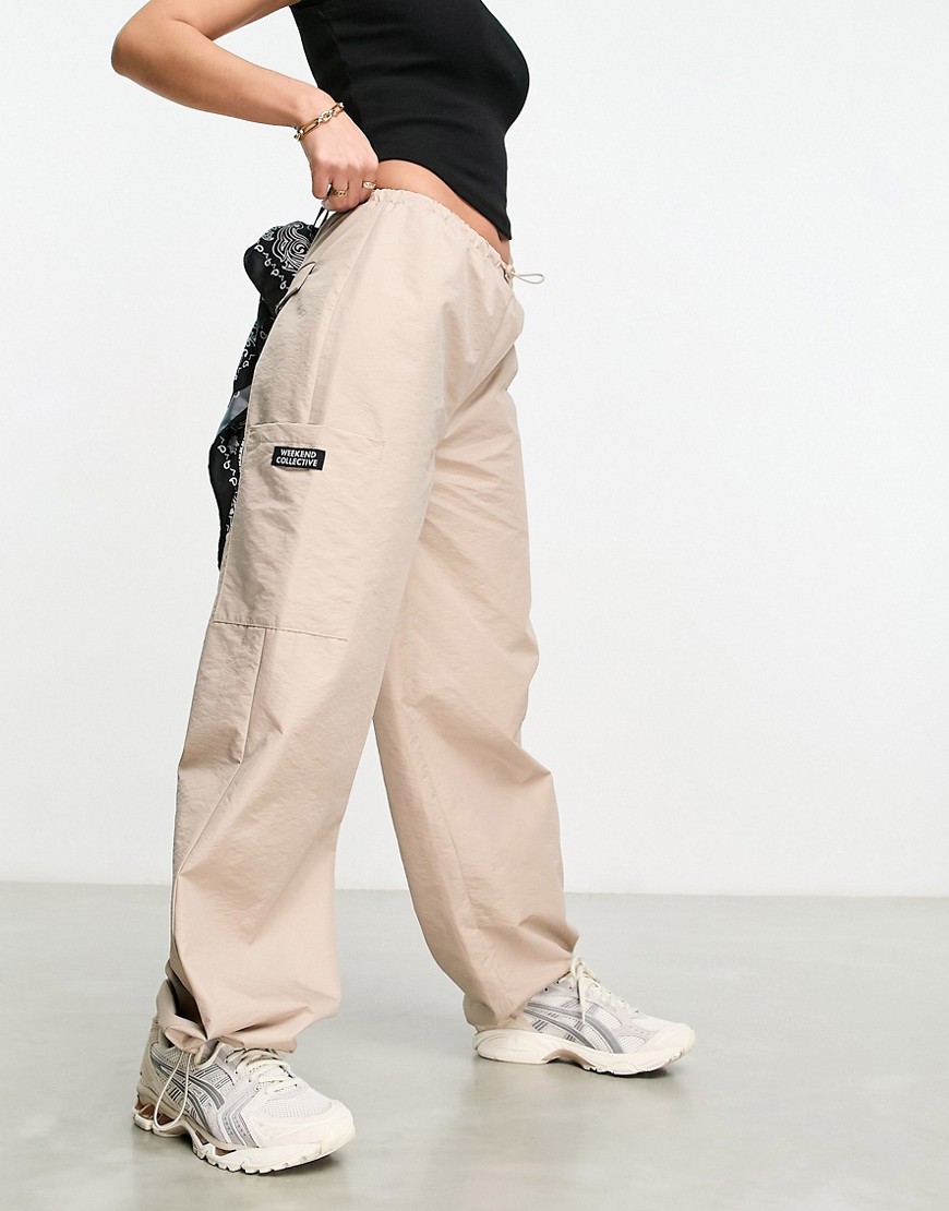parachute cargo pants with pocket in neutral