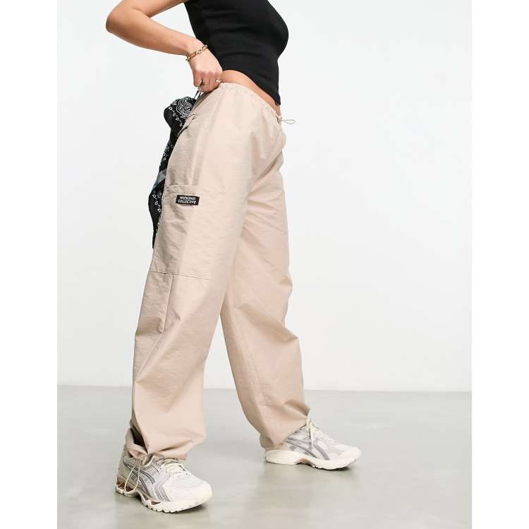 ASOS Weekend Collective parachute cargo pants with pocket in neutral