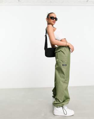 Asos Weekend Collective Parachute Cargo Pants With Pocket In Olive-green